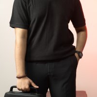 Black Ribbed Knit Polo