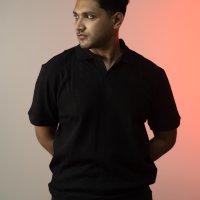 Black Ribbed Knit Polo